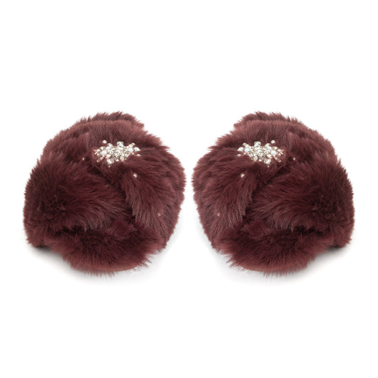 Alice Wine Luxury Plush Diamanté Embellished Handmade Slipper