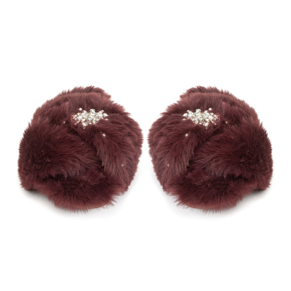 Alice Wine Luxury Plush Diamanté Embellished Handmade Slipper