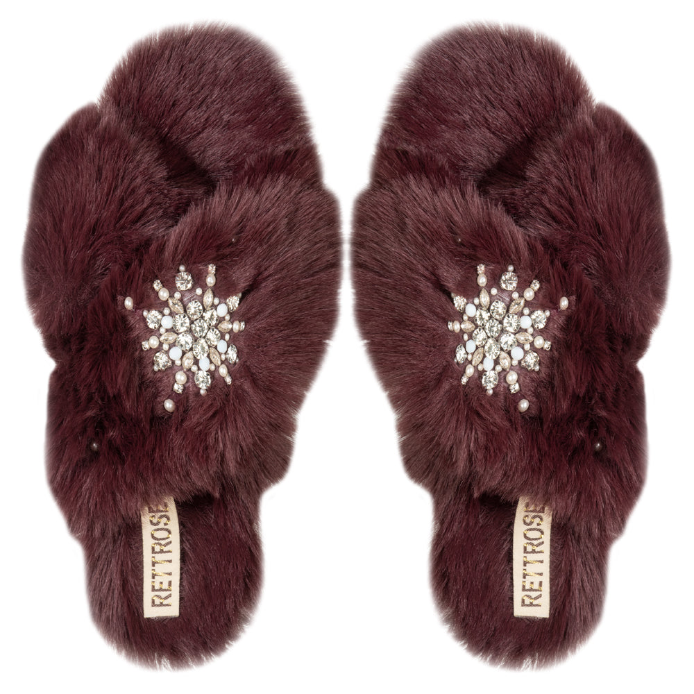 Alice Wine Luxury Plush Diamanté Embellished Handmade Slipper