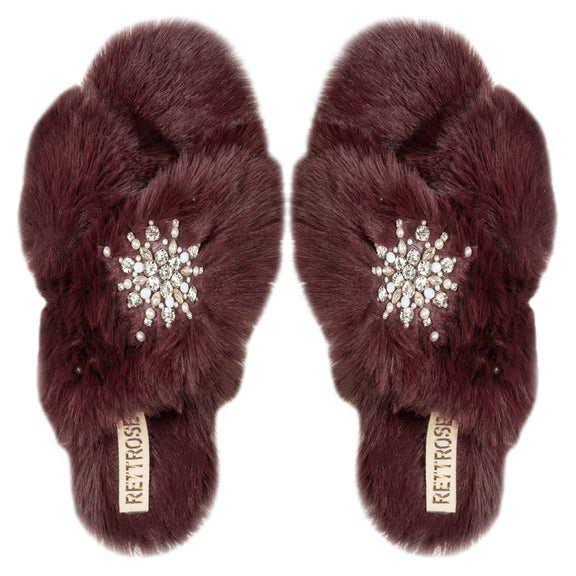 Alice Wine Luxury Plush Diamanté Embellished Handmade Slipper