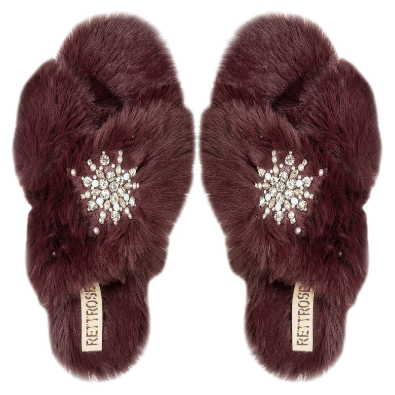 Alice Wine Luxury Plush Diamanté Embellished Handmade Slipper