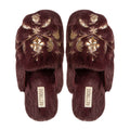 The Annie Wine Luxury Handmade Women’s Slippers – Faux Fur Front-Covered, Comfortable,  Diamanté Embellished