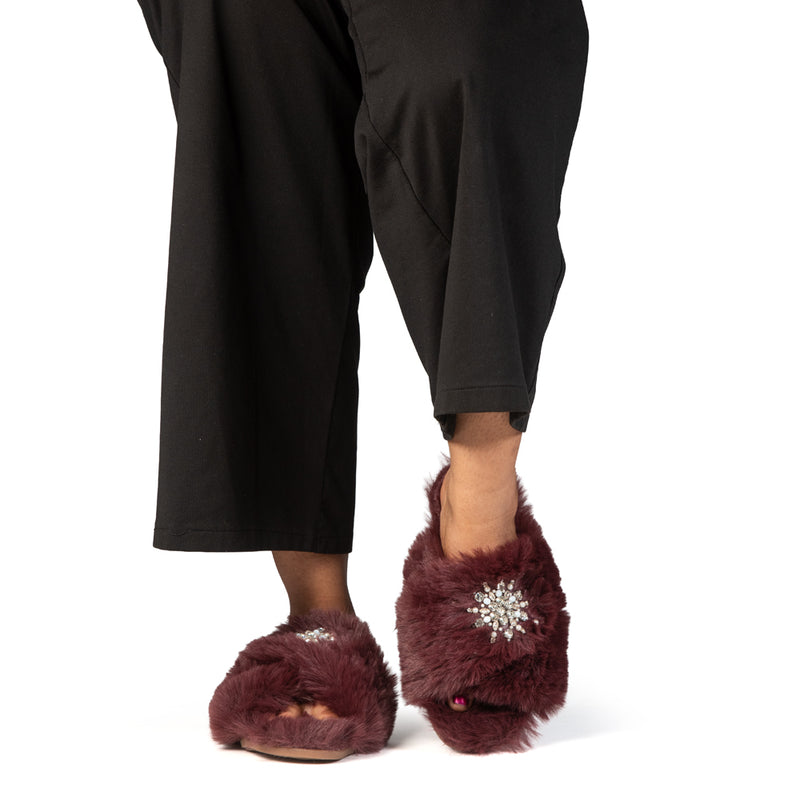 Alice Wine Luxury Plush Diamanté Embellished Handmade Slipper