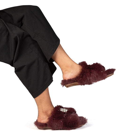 Alice Wine Luxury Plush Diamanté Embellished Handmade Slipper
