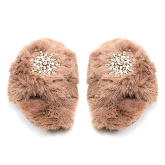 Alice Mink Luxury Plush Diamanté Embellished Handmade Slipper