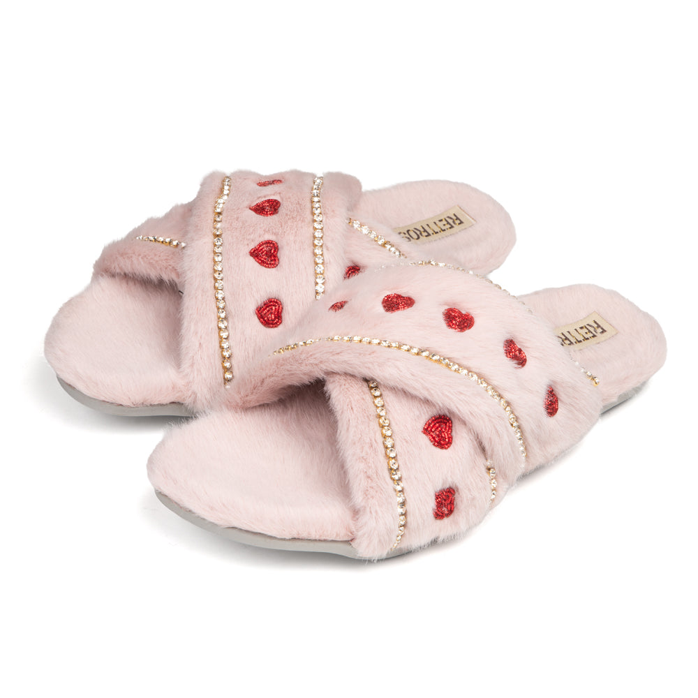 Naddie Pink Luxury Plush Diamanté Embellished Handmade Slipper