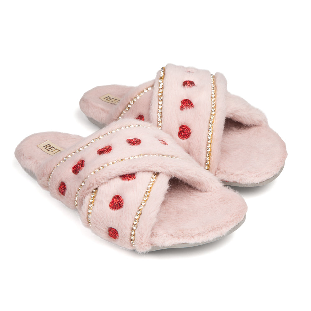 Naddie Pink Luxury Plush Diamanté Embellished Handmade Slipper