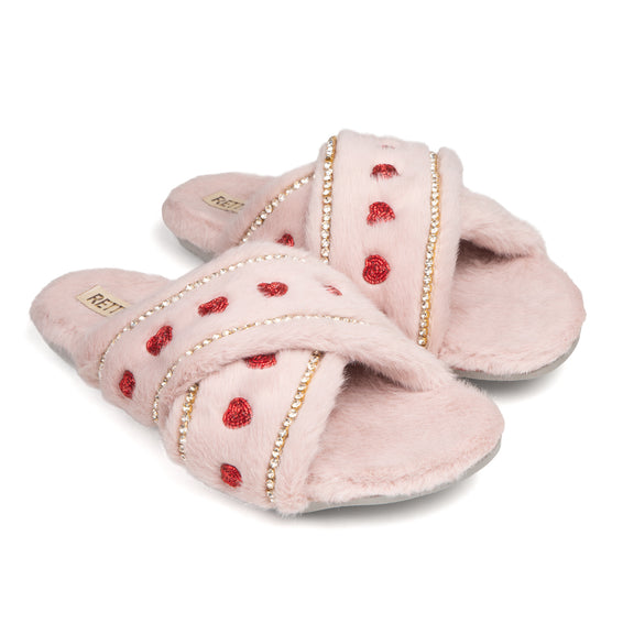 Naddie Pink Luxury Plush Diamanté Embellished Handmade Slipper