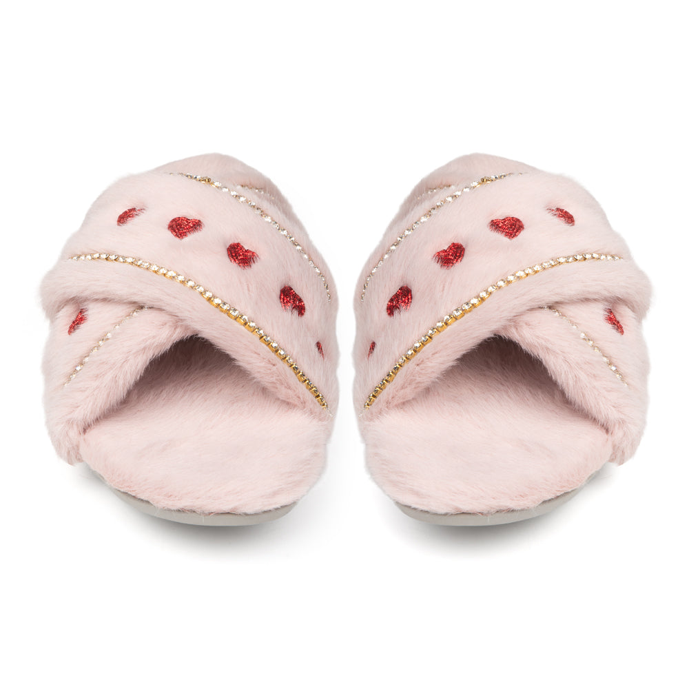 Naddie Pink Luxury Plush Diamanté Embellished Handmade Slipper