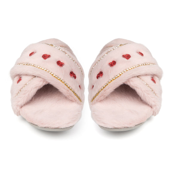 Naddie Pink Luxury Plush Diamanté Embellished Handmade Slipper
