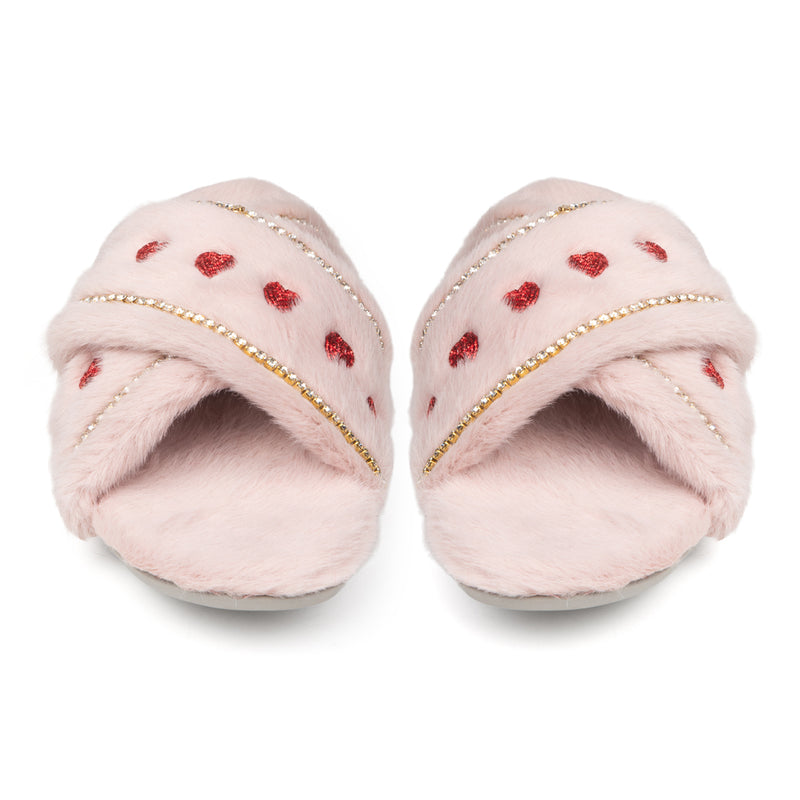 Naddie Pink Luxury Plush Diamanté Embellished Handmade Slipper