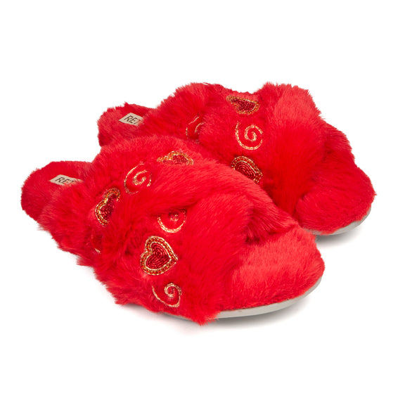 Rossi Red Luxury Plush Diamanté Embellished Handmade Slipper