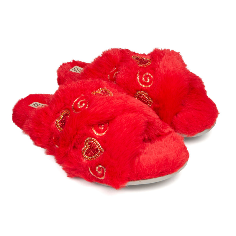 Rossi Red Luxury Plush Diamanté Embellished Handmade Slipper