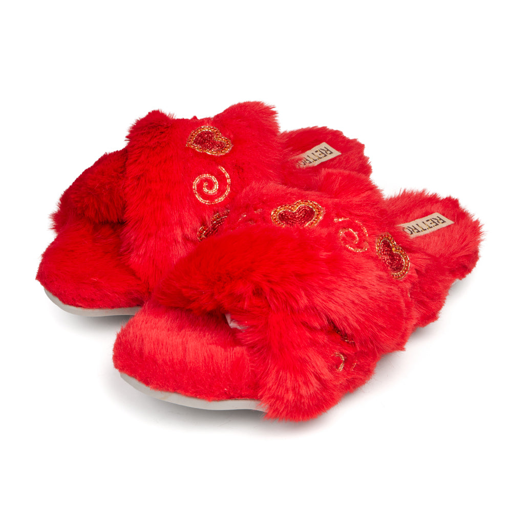 Rossi Red Luxury Plush Diamanté Embellished Handmade Slipper
