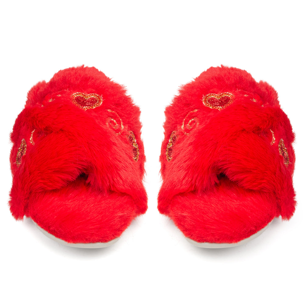Rossi Red Luxury Plush Diamanté Embellished Handmade Slipper