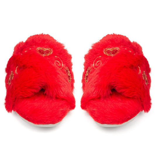Rossi Red Luxury Plush Diamanté Embellished Handmade Slipper