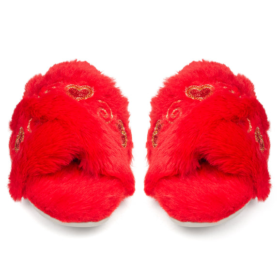 Rossi Red Luxury Plush Diamanté Embellished Handmade Slipper