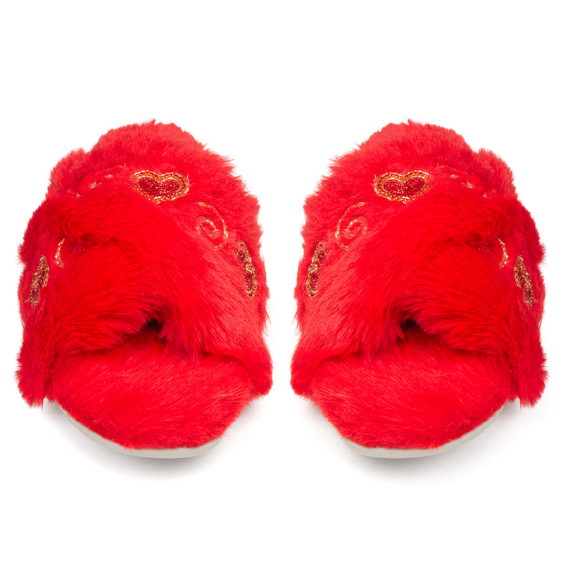 Rossi Red Luxury Plush Diamanté Embellished Handmade Slipper