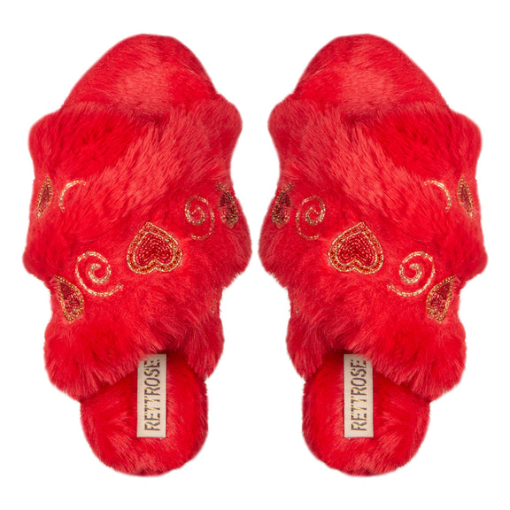 Rossi Red Luxury Plush Diamanté Embellished Handmade Slipper