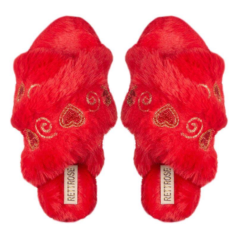 Rossi Red Luxury Plush Diamanté Embellished Handmade Slipper