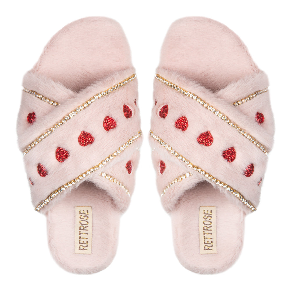 Naddie Pink Luxury Plush Diamanté Embellished Handmade Slipper