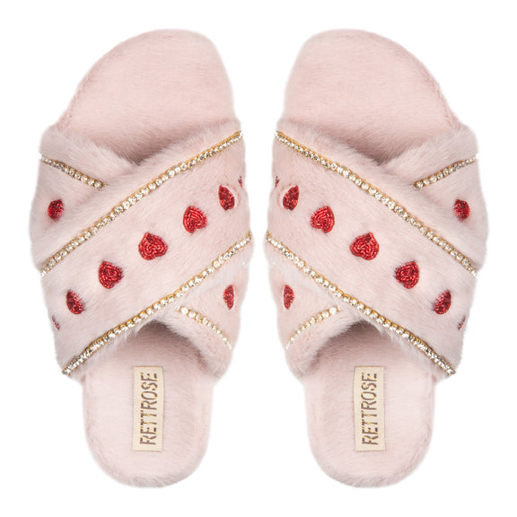 Naddie Pink Luxury Plush Diamanté Embellished Handmade Slipper