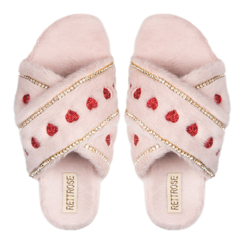 Naddie Pink Luxury Plush Diamanté Embellished Handmade Slipper