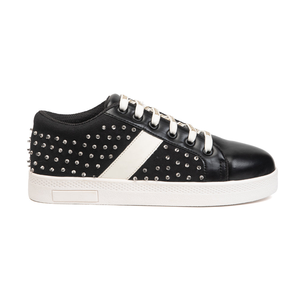 Teri Luxury Black Suede Handmade Embellished Tennis Shoe