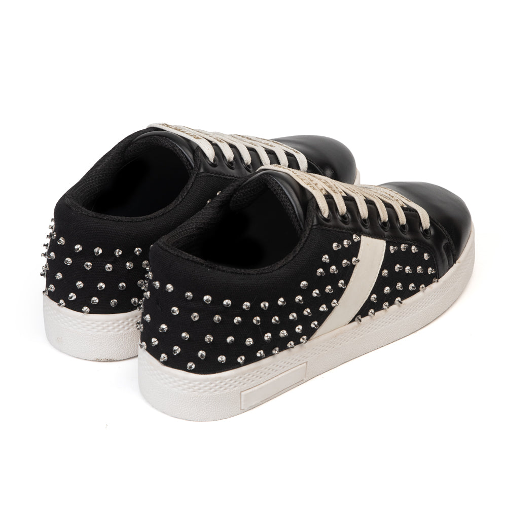 Teri Luxury Black Suede Handmade Embellished Tennis Shoe