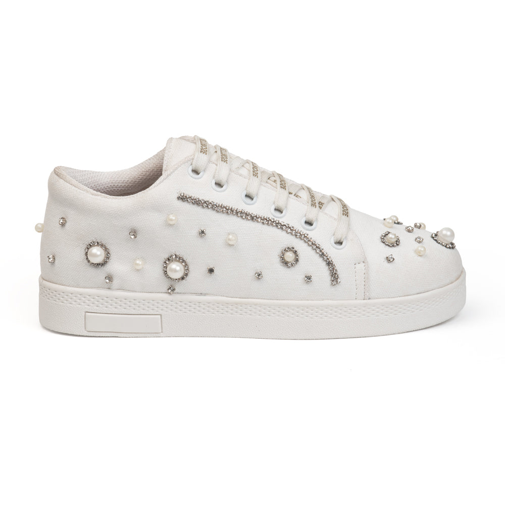 Nova Luxury White Suede Handmade Embellished Tennis Shoe