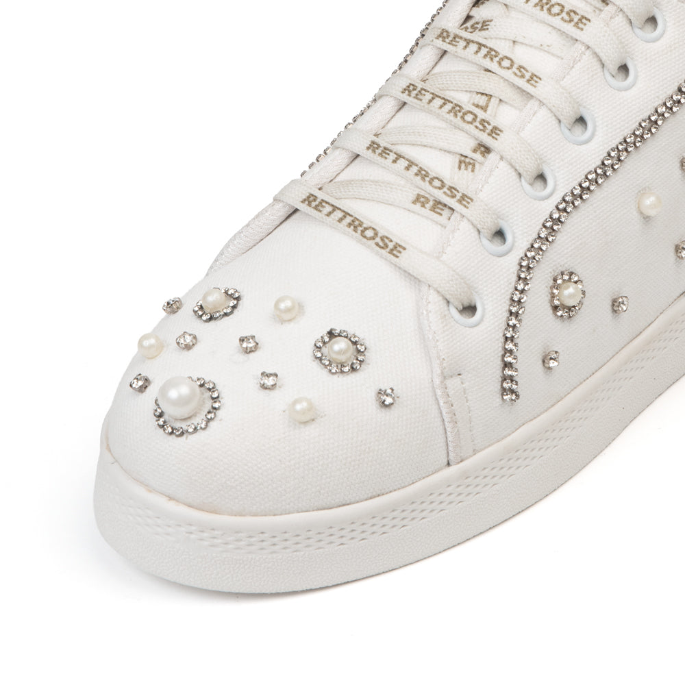Nova Luxury White Suede Handmade Embellished Tennis Shoe
