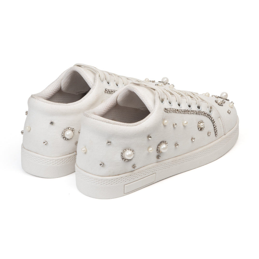 Nova Luxury White Suede Handmade Embellished Tennis Shoe
