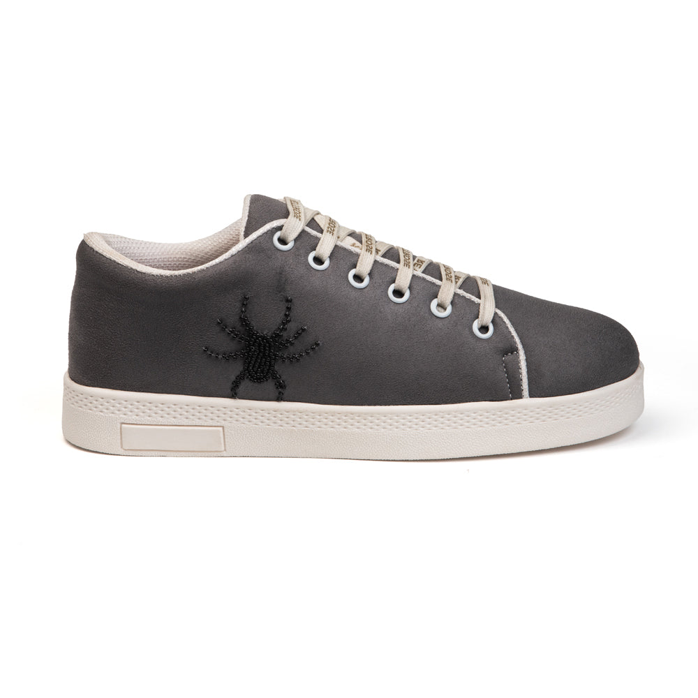 Cath Luxury Grey Suede Handmade Embellished Tennis Shoe