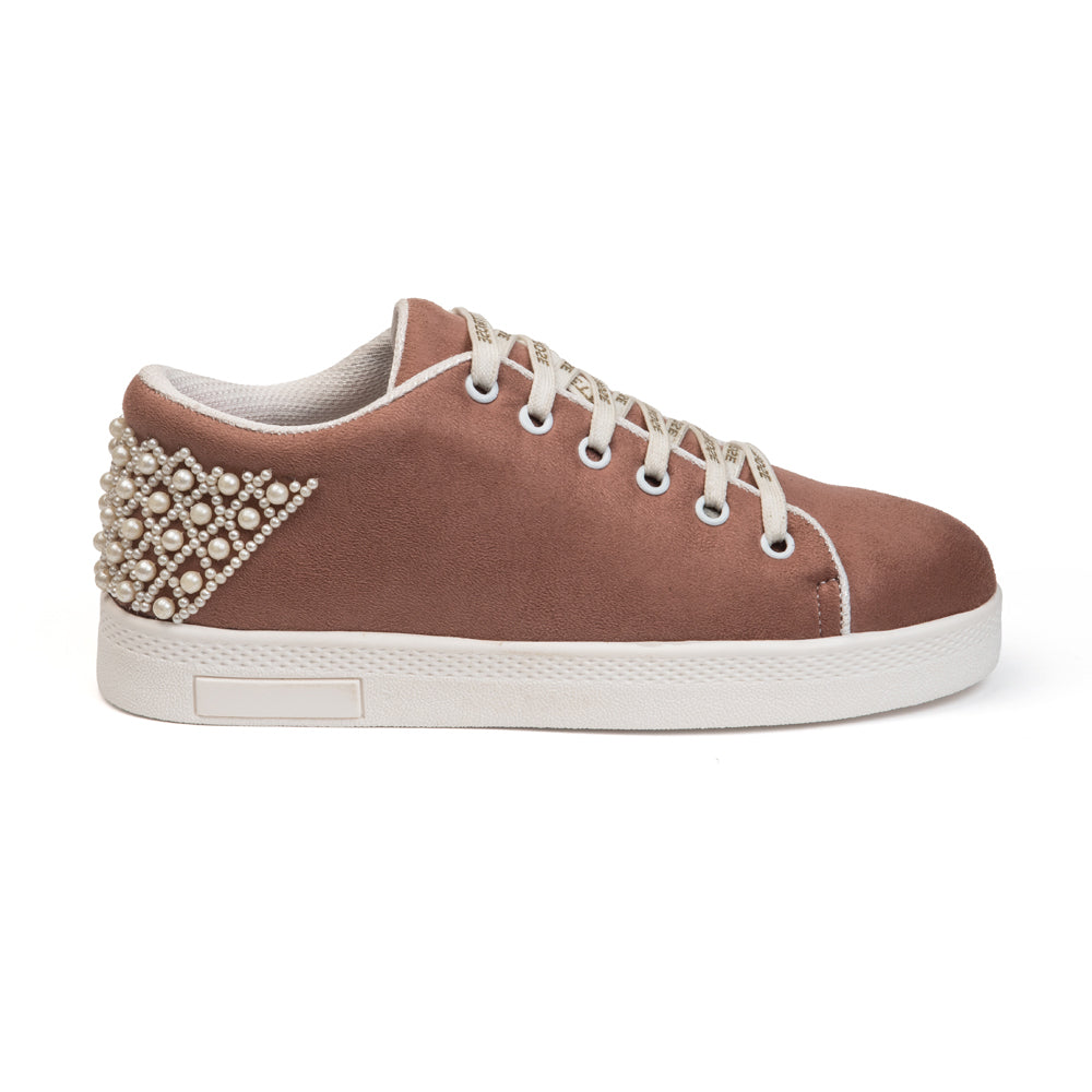 Elena Luxury Desert Storm Suede Handmade Embellished Tennis Shoe