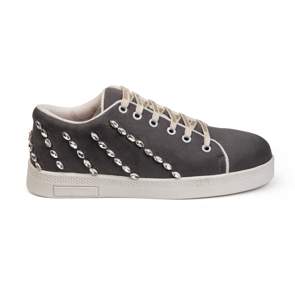 Ivy Luxury Grey Suede Handmade Embellished Tennis Shoe