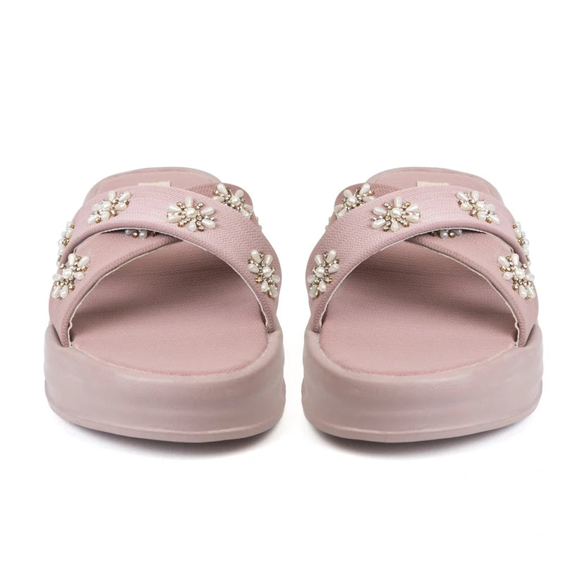 The Safira Pink Luxury Cross Over Embellished Slides