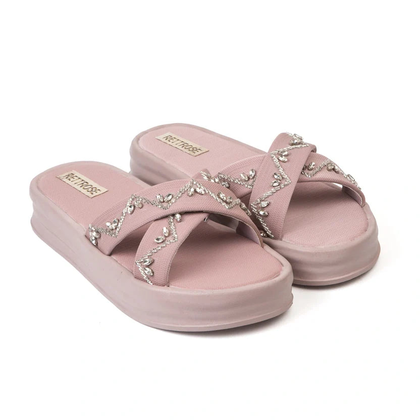 The Soraya Pink Luxury Cross Over Embellished Slides