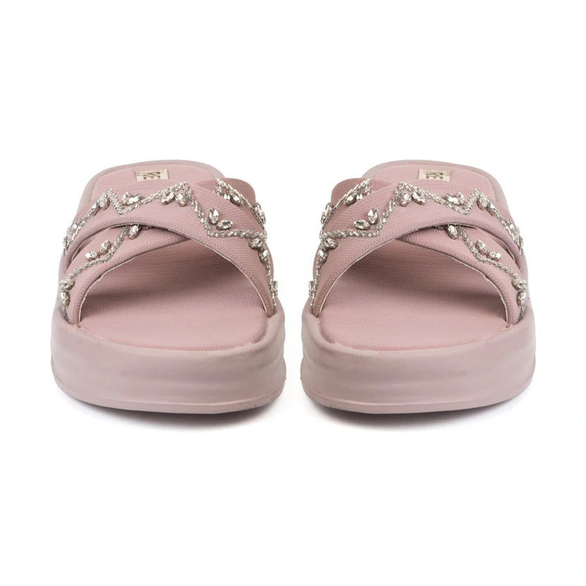 The Soraya Pink Luxury Cross Over Embellished Slides