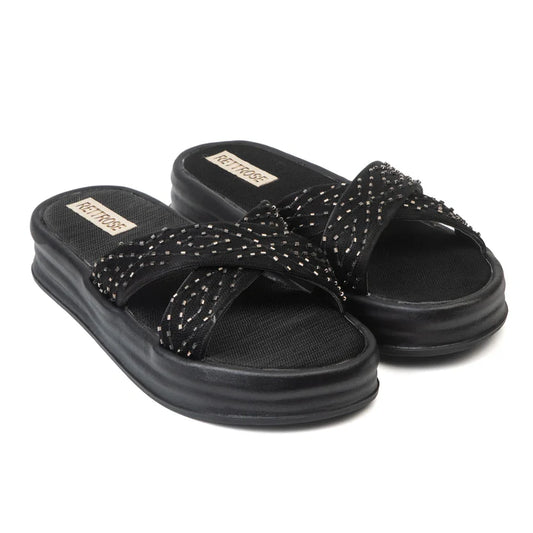 The Shiloh Black Luxury Cross Over Embellished Slides