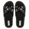 The Giana Black Luxury Cross Over Embellished Slides