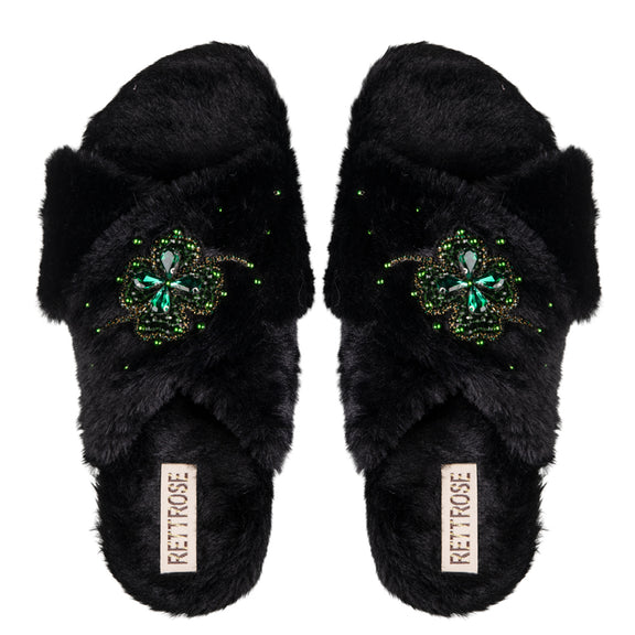 Emma Noir Luxury Faux Fur Comfortable Diamanté Embellished Women’s Handmade Slippers