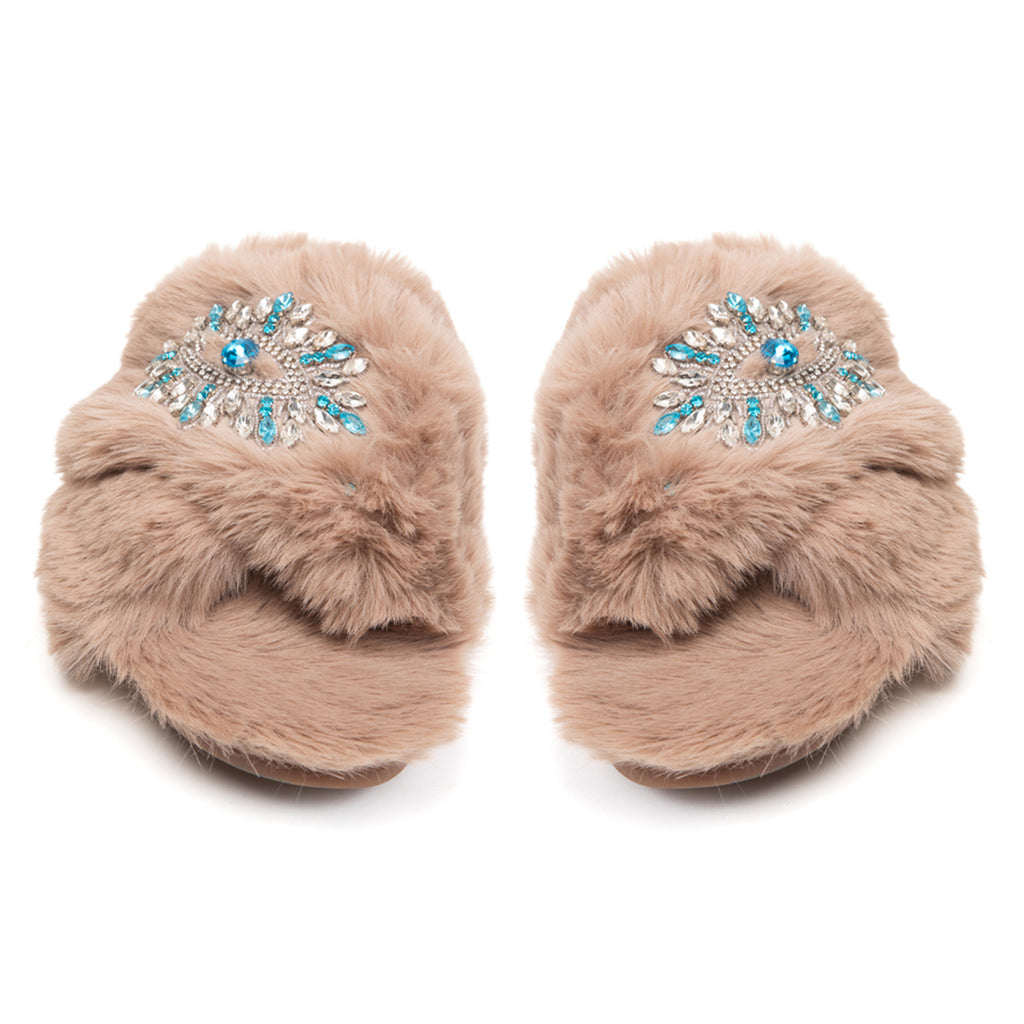 Hannah Mink Luxury Plush Diamanté Embellished Handmade Slipper