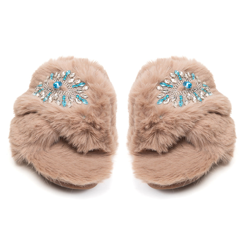 Hannah Mink Luxury Plush Diamanté Embellished Handmade Slipper
