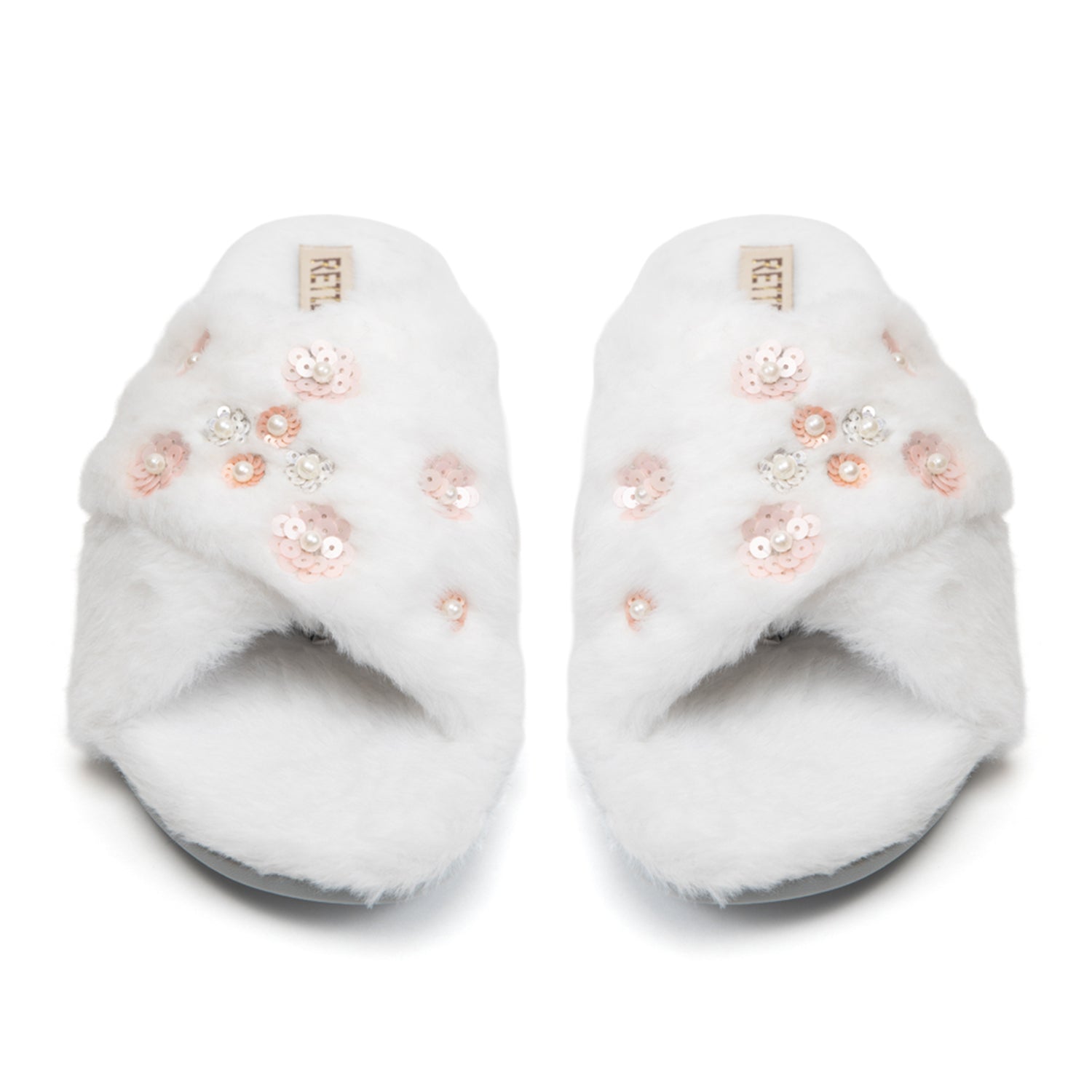 Kinsley Cream Luxury Faux Fur Comfortable Diamanté Embellished Women’s Handmade Slippers