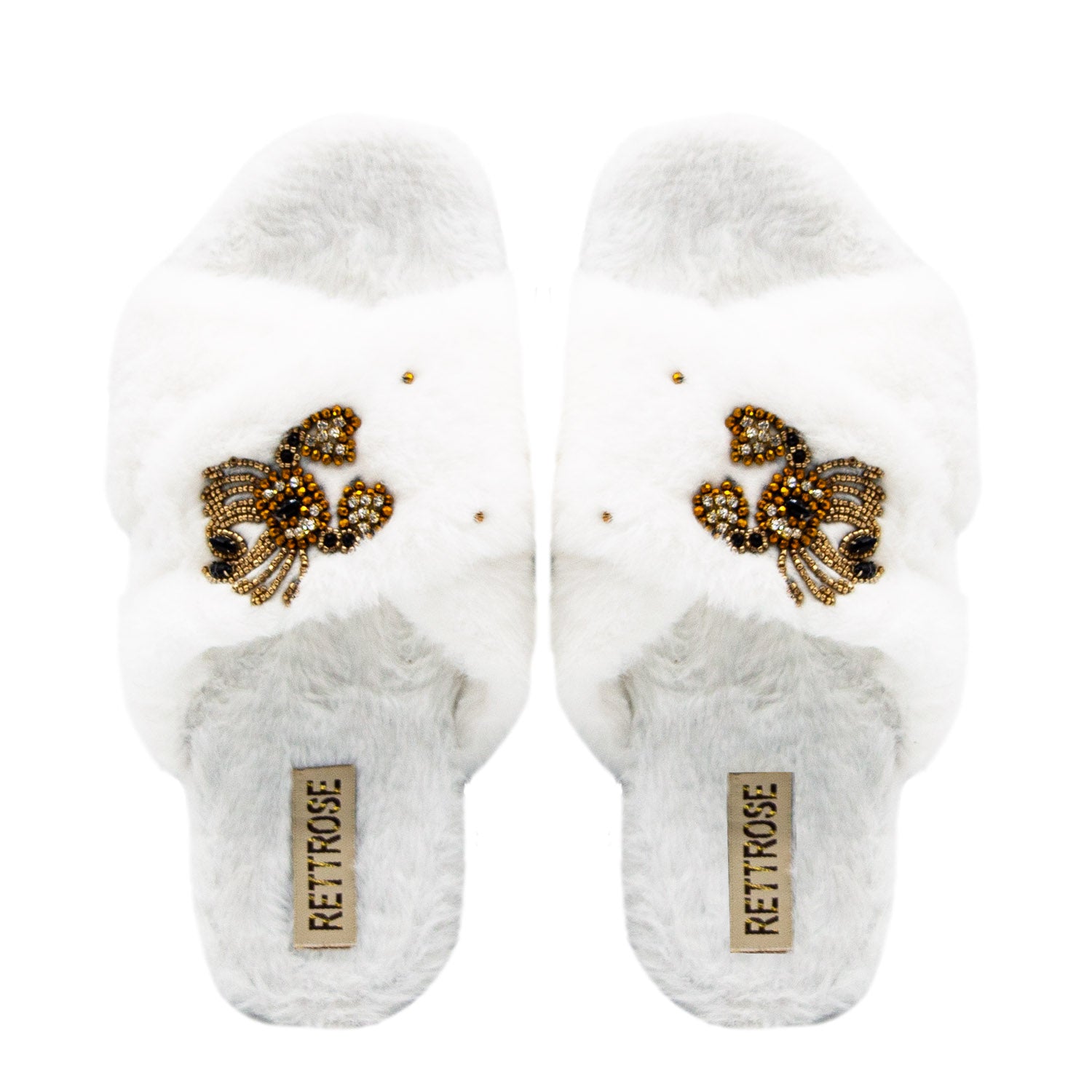 The Sophie Cream Luxury Plush Diamanté Embellished Handmade Slipper