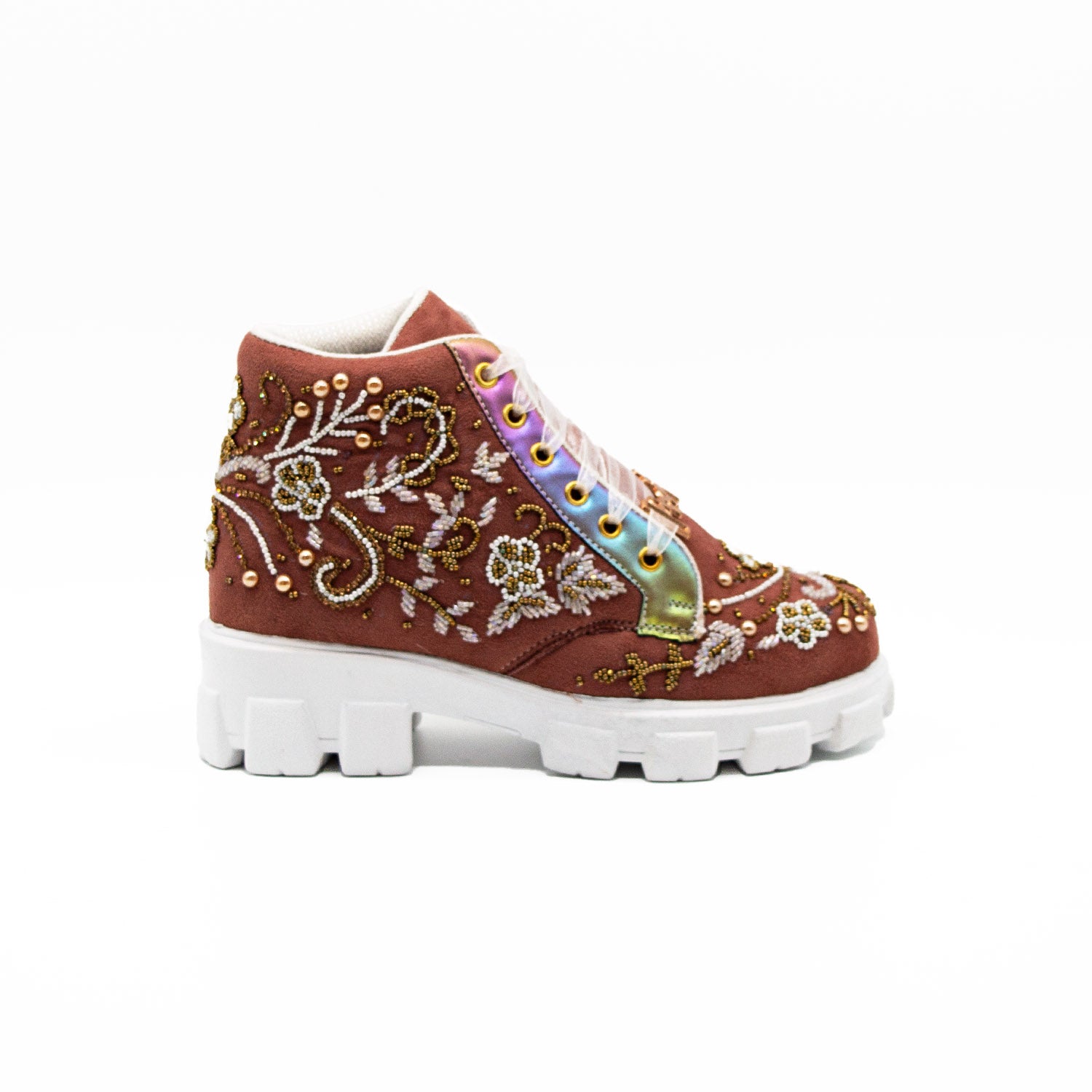 The Lyla Luxury Dusky Pink Suede Handmade Embellished Boot | RETTROSE |