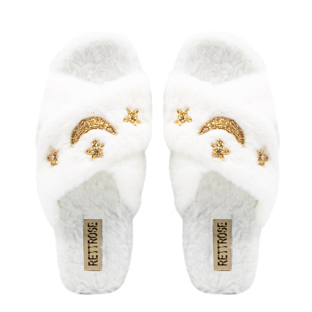 The Isabel Cream Luxury Plush Diamanté Embellished Handmade Slipper 