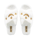 The Isabel Cream Luxury Plush Diamanté Embellished Handmade Slipper 