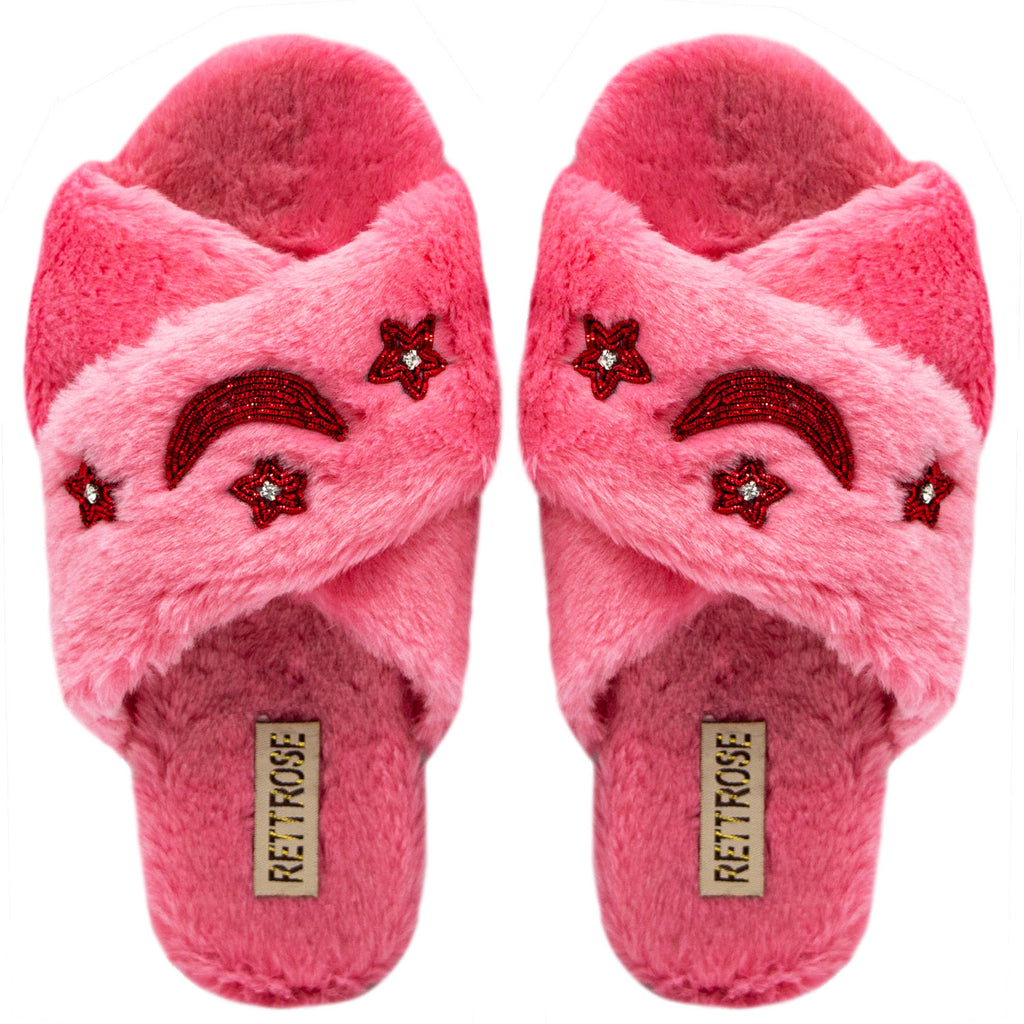 The Isabel Pink Luxury Plush Diamanté Embellished Handmade Slipper