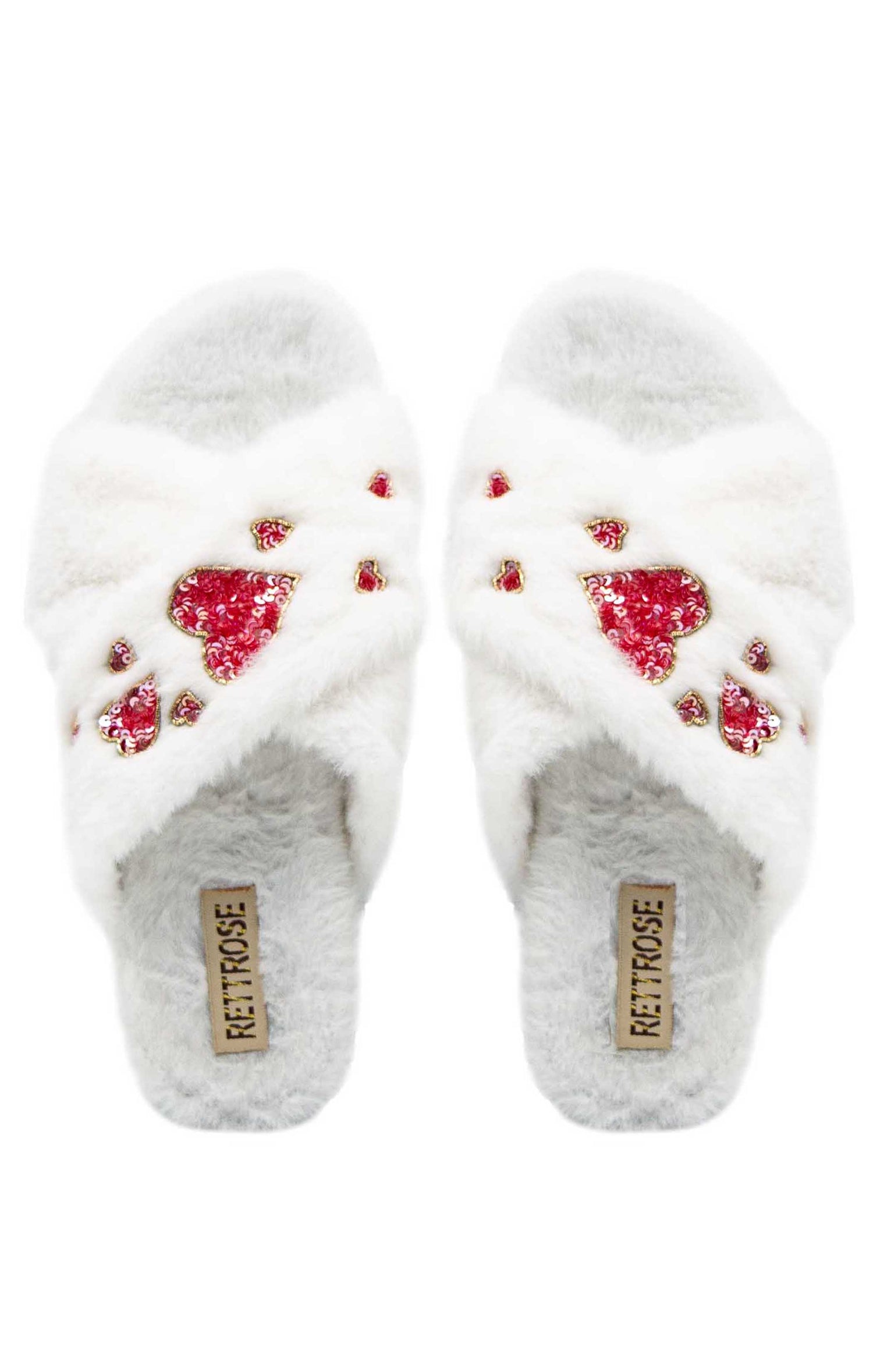 The Kaylee Cream Luxury Plush Diamanté Embellished Handmade Slipper | RETTROSE |